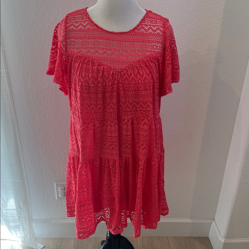 City Chic Red Lace Midi Dress